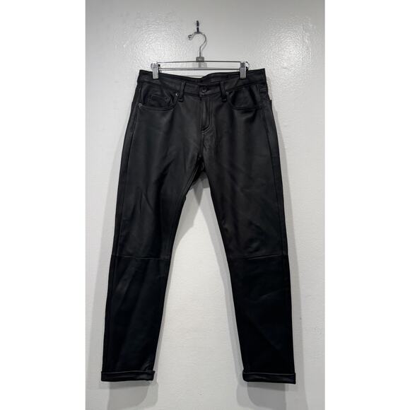 Rag & Bone Leather Pants Women’s Size 28 Black Cuffed Hem Five Pocket Mid Rise - Picture 1 of 15